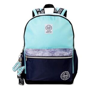 NWT Justice Girls 17" Laptop Backpack with Lanyard Blue Color Block Cute School